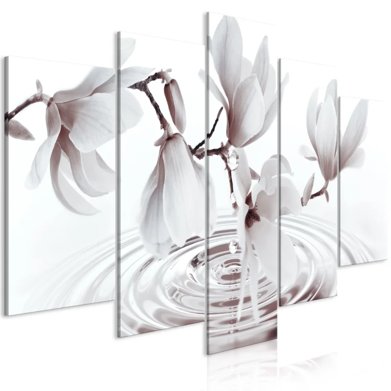 Konsttryck på duk 'Magnolias over Water (5 Parts) Wide Grey' Populärt val