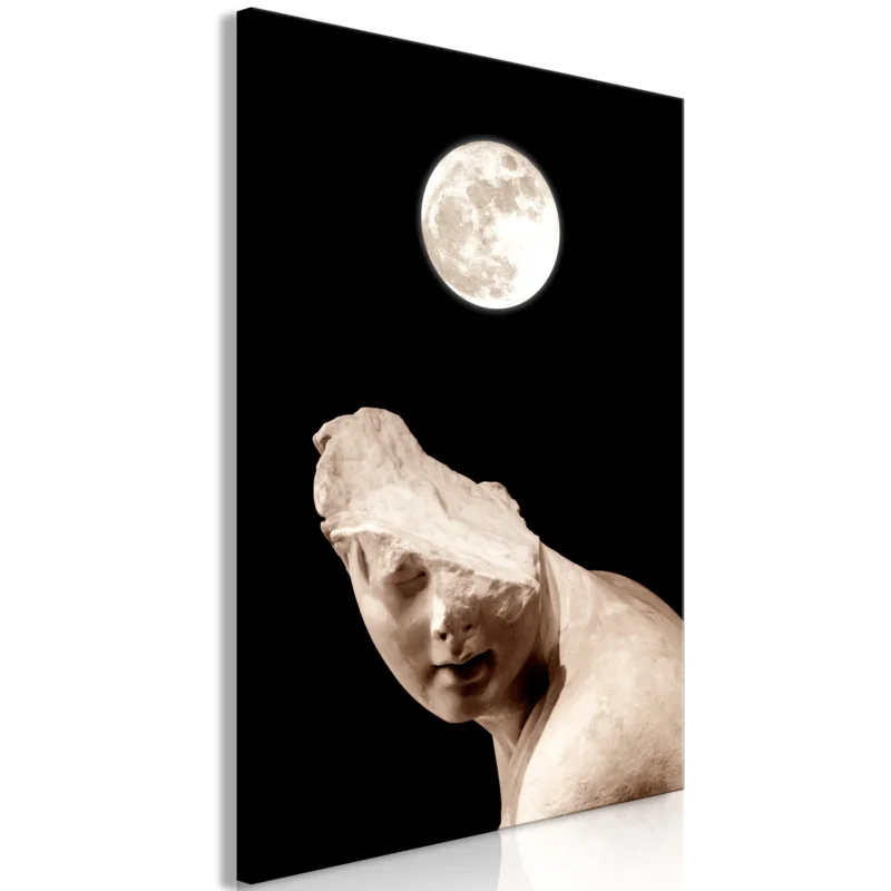 Konsttryck på duk 'Moon and Statue Vertical' Snabb frakt