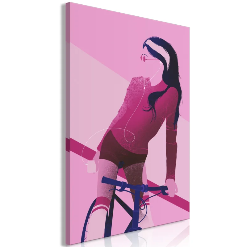 Rabatt Konsttryck på duk 'Woman on Bicycle Vertical'