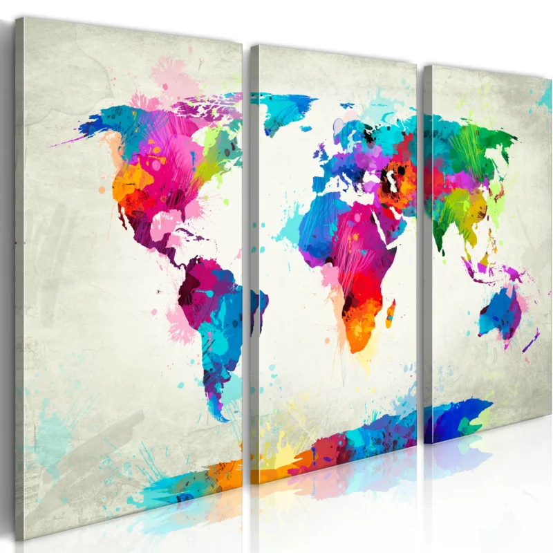 Konsttryck på duk 'World Map: An Explosion of Colors' Snabb leverans