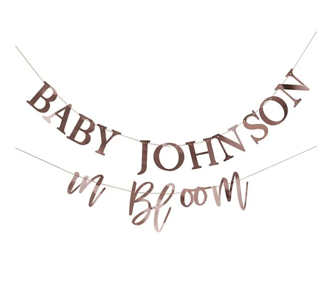Personlig vimpel till Babyshower i Roséguld Nedsatt pris