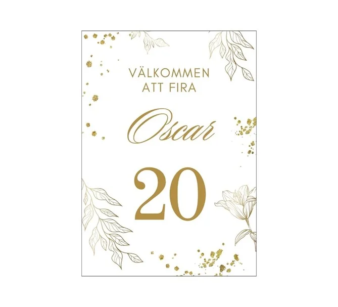 Personlig välkomstskylt Guld Födelsedag 20 år Köp nu