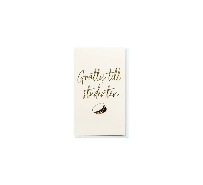 Nyhet Student kort "Grattis till studenten" Vit/guld, 10 x 17 cm