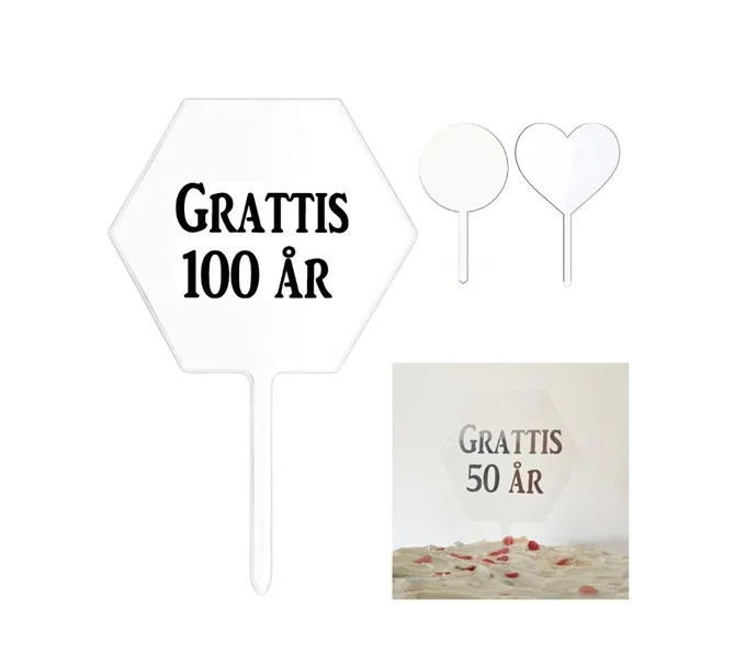 Tårtdekoration Akryl "Grattis 100 år", flera varianter Nedsatt pris