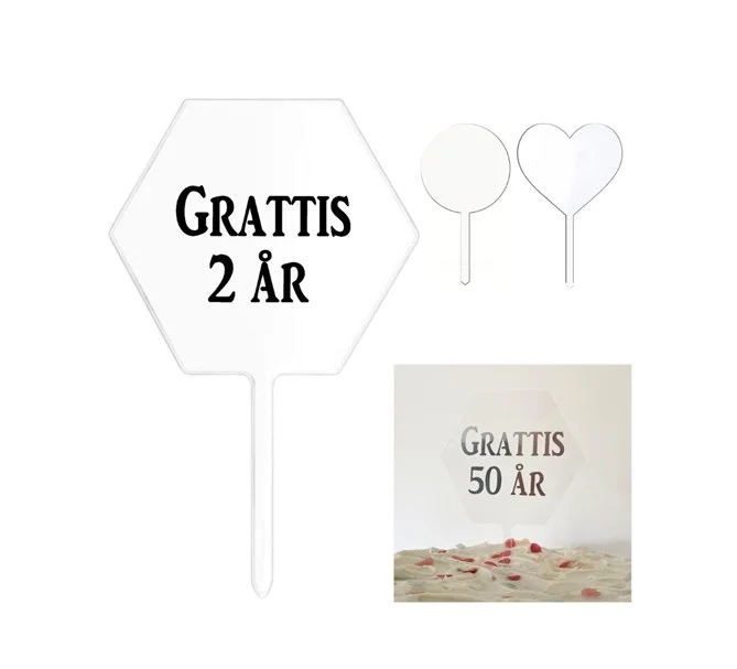 Bästa pris Tårtdekoration Akryl "Grattis 2 år", flera varianter