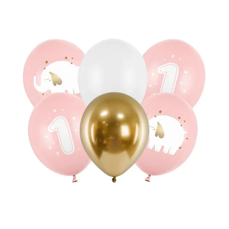 Ballongmix 1 år, Rosa elefant 6-pack Kampanj