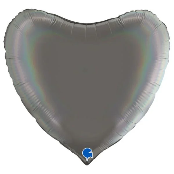 Snabb leverans Stor Hjärtballong Holografisk Platinum Grå