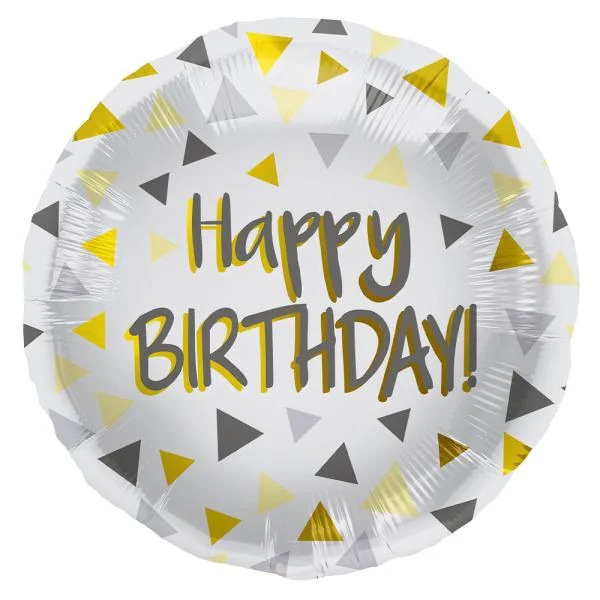 I lager Folieballong Rund Happy Birthday Trianglar