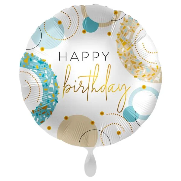 Happy Birthday Ballong Golden Blue I lager