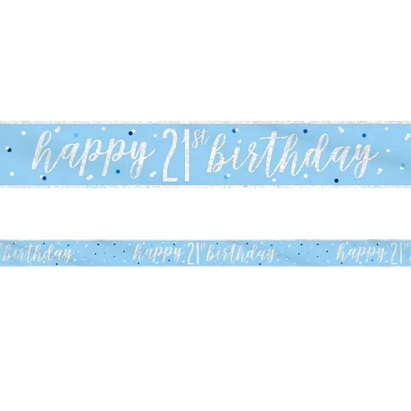 Trygg betalning Happy 21th Birthday Banderoll Blå & Silver