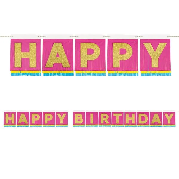 Happy Birthday Girlang Guld & Rosa Lägg i varukorgen