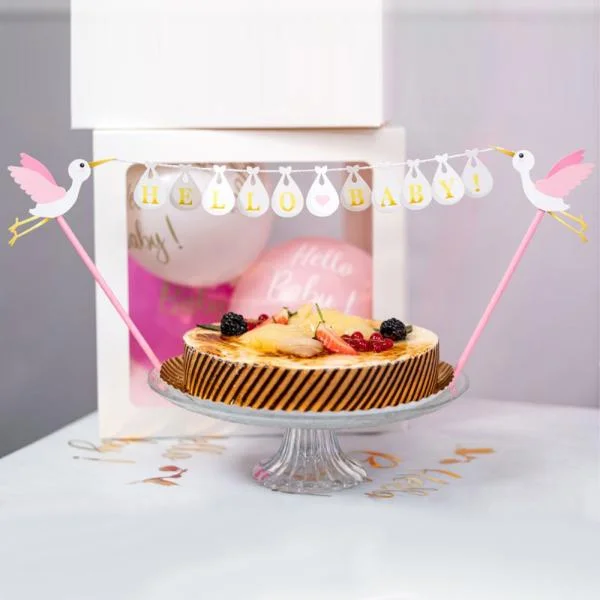 Populärt val Cake Topper Hello Baby Rosa