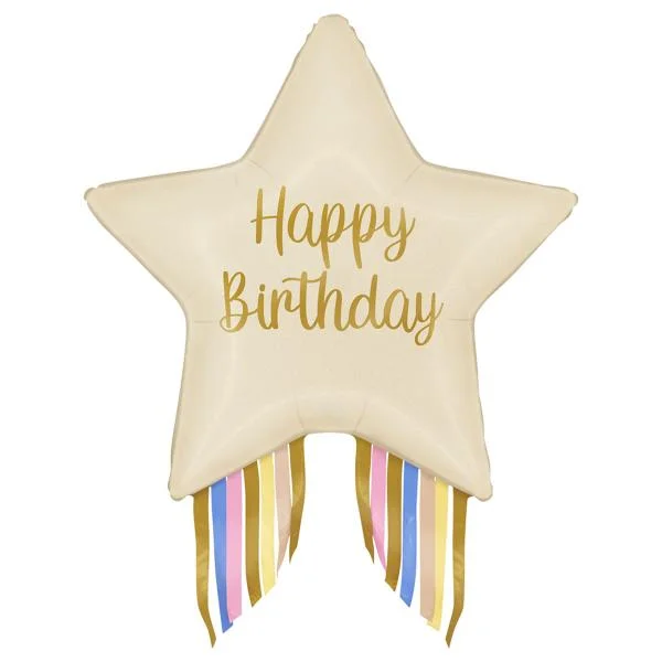 Happy Birthday Folieballong Stjärna med Fransar Bästa pris