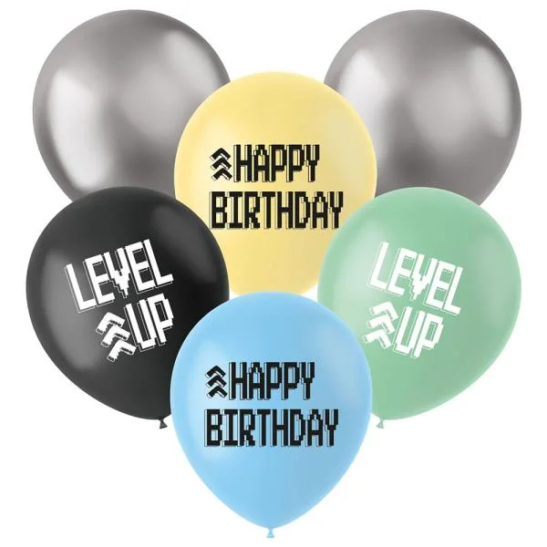 Latexballonger Level Up Birthday 6-pack Begränsad tid