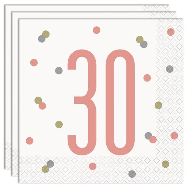 30 Års Servetter Vit & Rosa Beställ idag