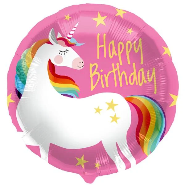 Outlet Folieballong Happy Birthday Enhörning Rosa