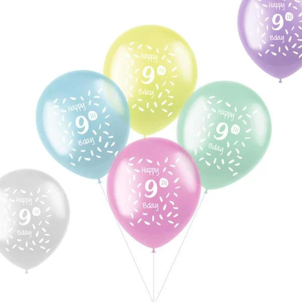 Ballonger Pastell Happy Bday 9 Kampanjpris