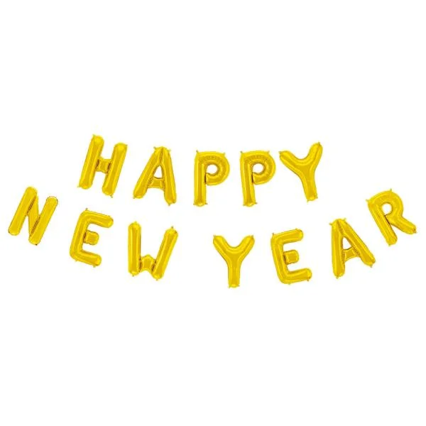 Begränsad tid Happy New Year Bokstavsballonger Guld