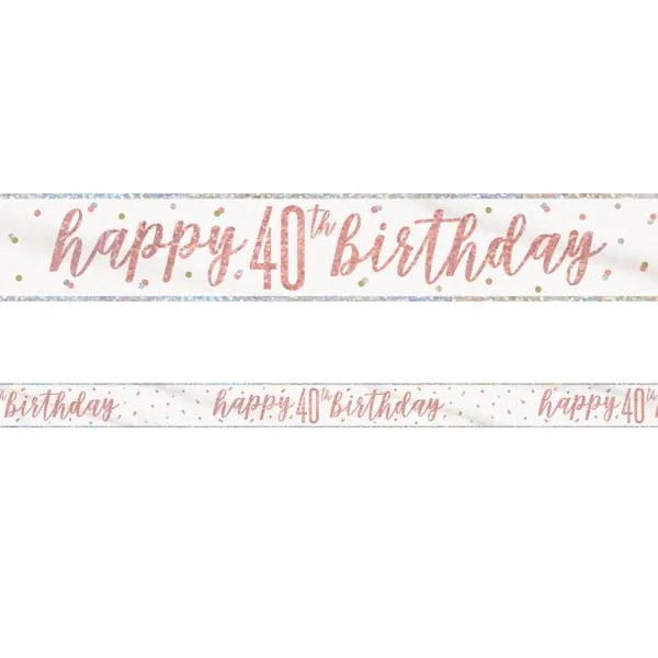 Happy 40th Birthday Banderoll Vit & Roséguld Endast denna vecka