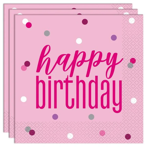 Köp online Happy Birthday Servetter Rosa