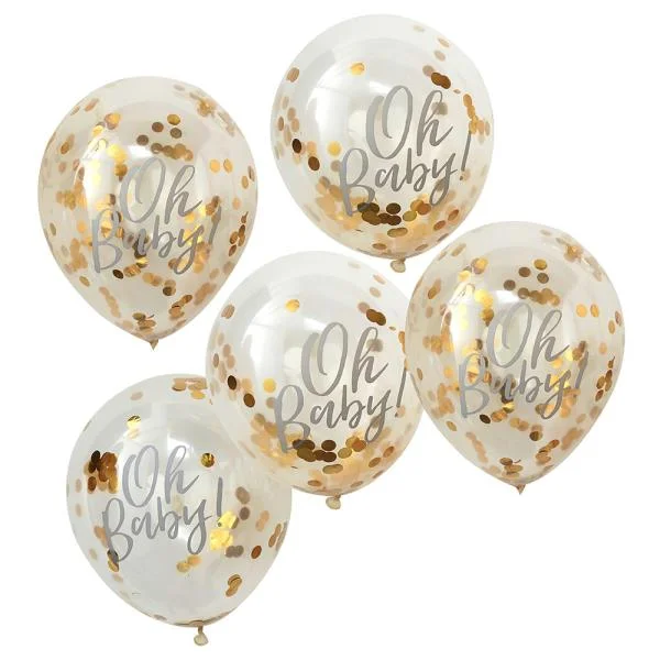 Oh Baby Konfettiballong Guld 5-Pack Lägg i varukorgen
