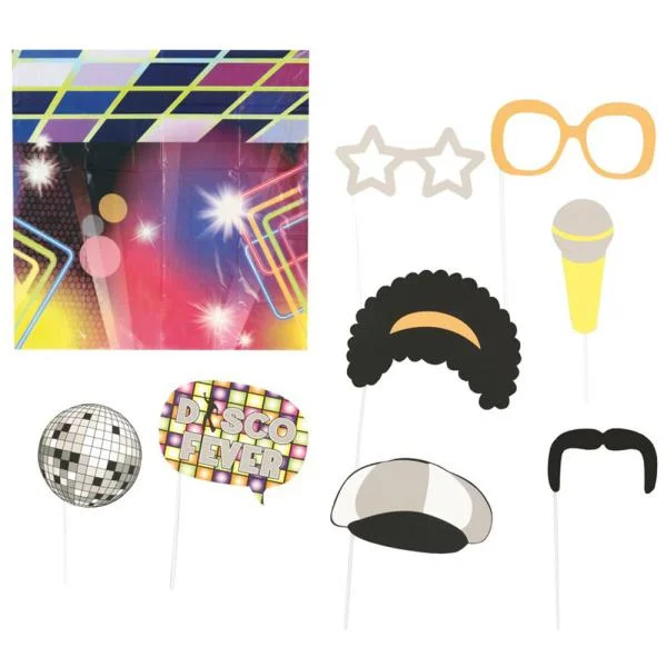 Disco Fotoprops med Bakgrund 9-pack Snabb frakt