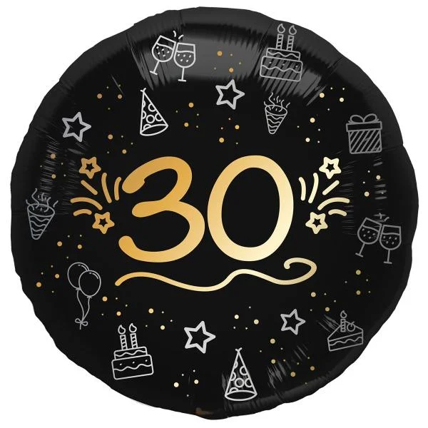 Rund Folieballong Svart 30 år Beställ nu