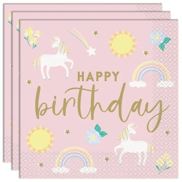 Utförsäljning Happy Birthday Pappersservetter Enhörningar 16-pack