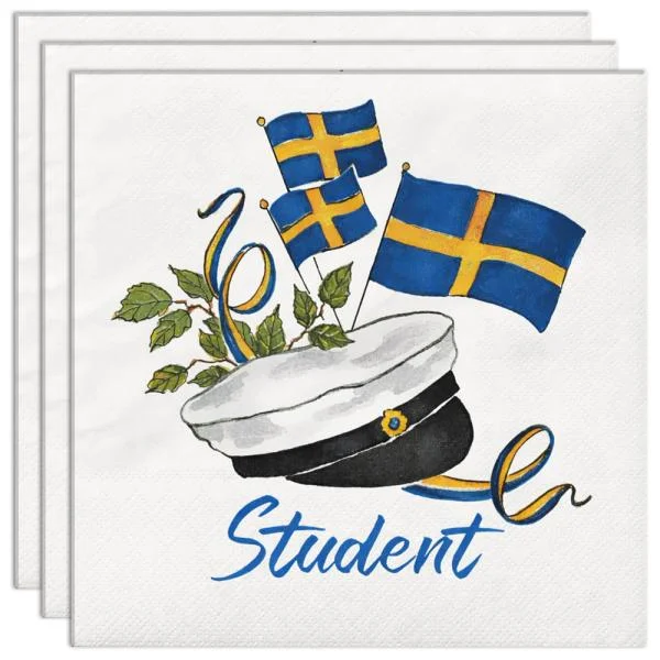 Reapris Pappersservetter Studentmössa/Sverigeflaggor 33 cm 20-pack