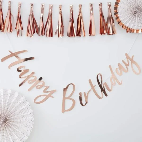 Billigare Banderoll Happy Birthday Roseguld