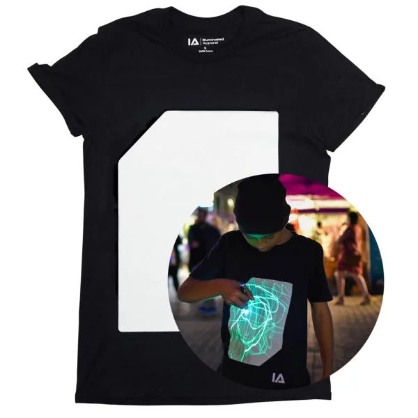 Självlysande T-shirt Barn Svart och Vit (X-Small (3-4år)) Snabb leverans