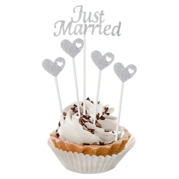 Just Married Tårtdekorationer Silver Fri frakt