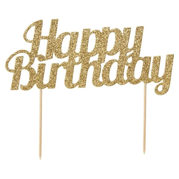 Glittrig Happy Birthday Tårtdekoration Guld Populär