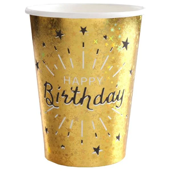 Köp online Pappmuggar Happy Birthday Party Guld