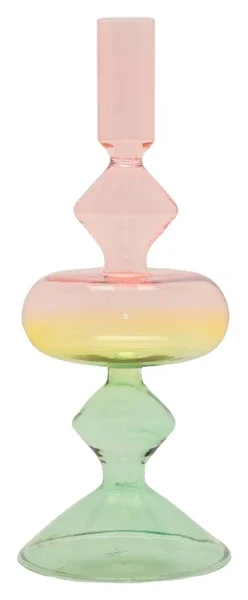 Kundfavorit Glasljusstake i grön/gul/rosa – 23xØ9 cm – EJA