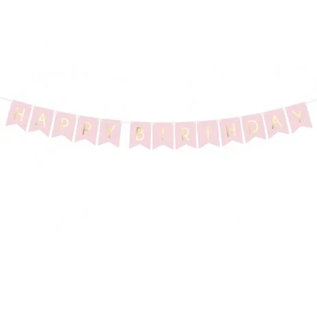 1 st Happy Birthday-banner Ljusrosa/Guld Papper 175 cm Endast idag
