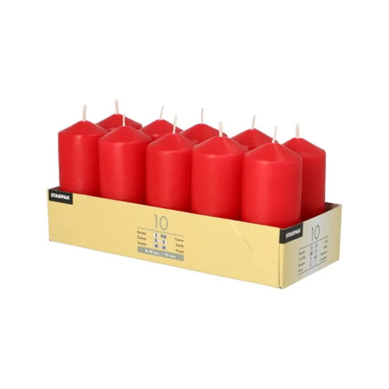 10 st Blockljus Röda paraffin 9x4 cm Premium