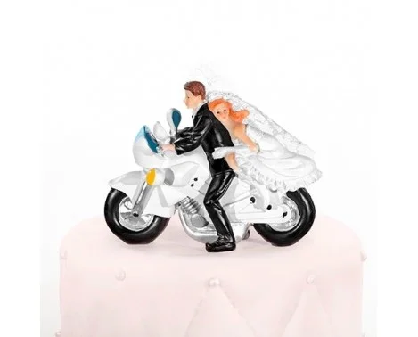 Bröllopsfigur brudpar motorcykel svart vit 11,6 cm Outlet