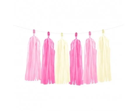 Fri frakt Girlang Rosa/Crème med Tofsar 150 cm