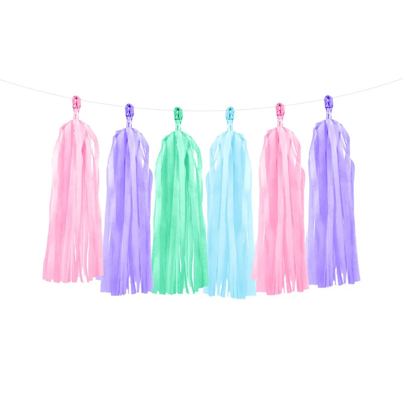 Girlang med tofsar pastell silkespapper 150 cm Kampanjpris