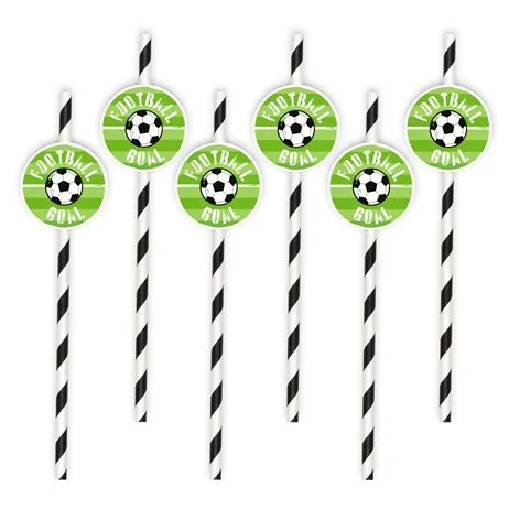 Extra rabatt 6 st Papperssugrör fotbollstema färgmix 195 mm
