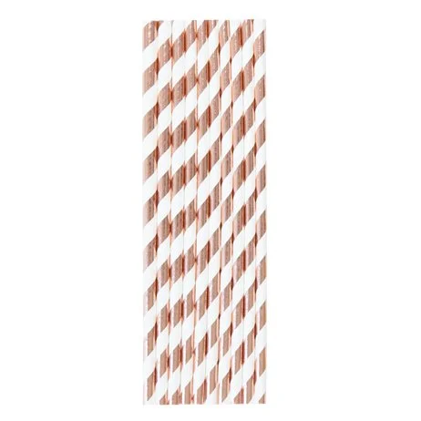 10 st Papperssugrör roséguld och vit 195 mm Lågt pris