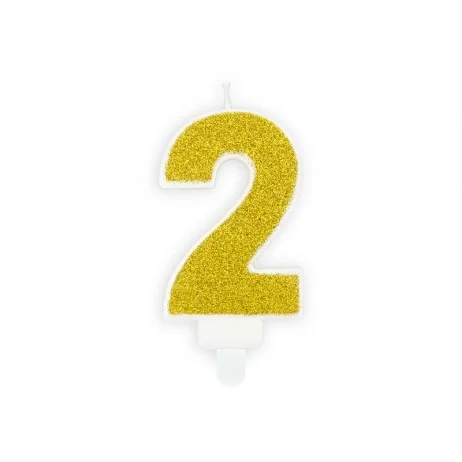 Fynd Födelsedagsljus Siffra 2 Guldglitter 7 cm