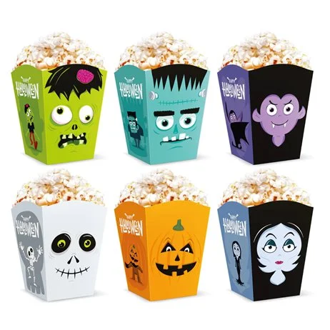 6 st Popcornaskar monsterdesign färgmix 800 ml Outlet