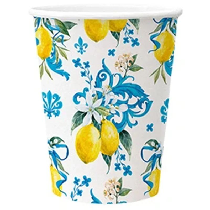 8 st Pappersmuggar citron & blå mosaik 250 ml plastfria Rea