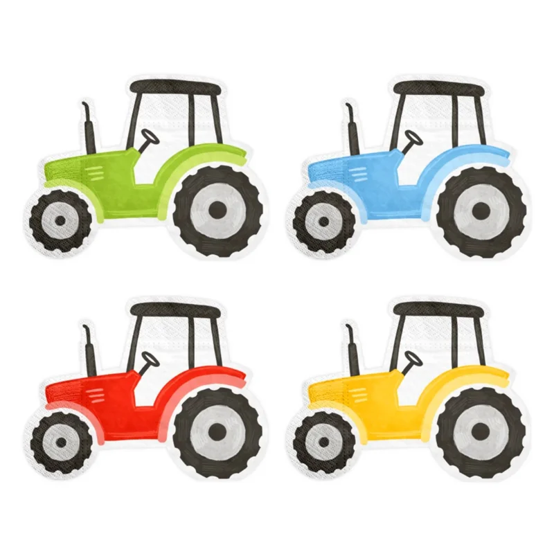 12 st. Frukostservetter Traktor mixfärger 33x25 cm Nedsatt pris