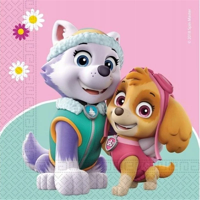Endast idag 20 st Servetter Paw Patrol Skye & Everest rosa 33 cm