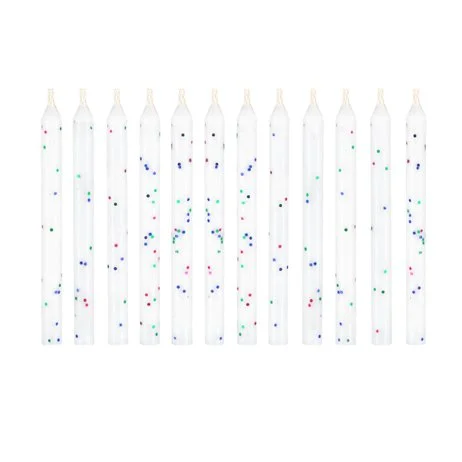 12 st Tårtljus Vit Glitter Genantändande 61 mm Säker betalning