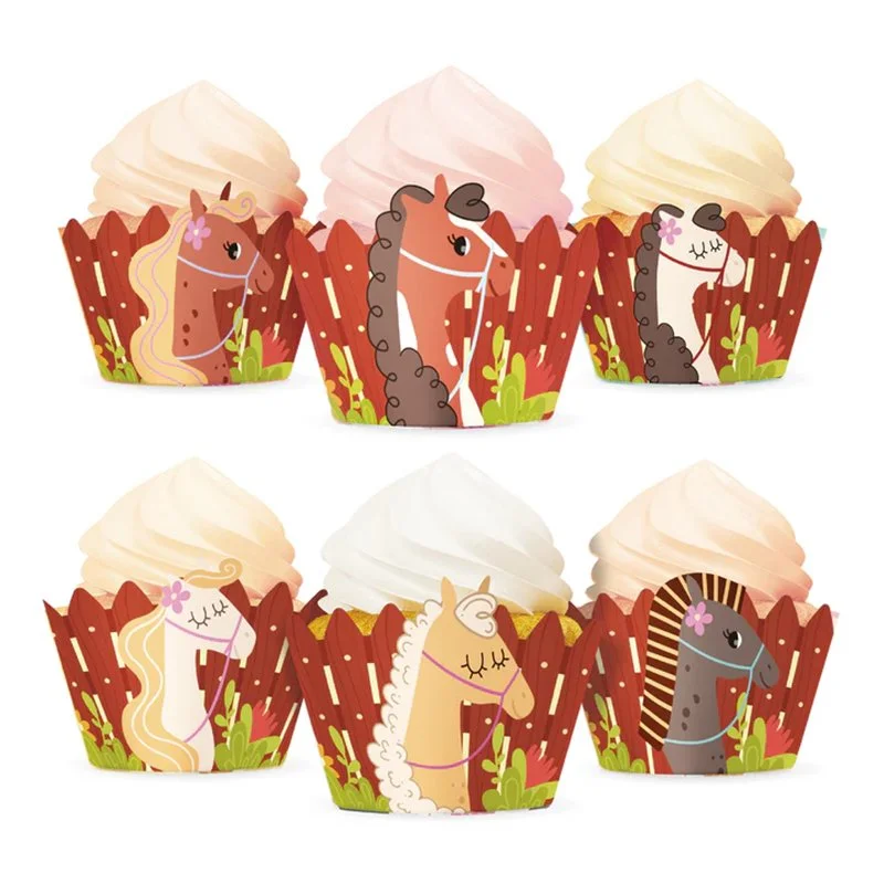 6 st Cupcake Wrappers Hästtema mix färger 75 mm Kampanj