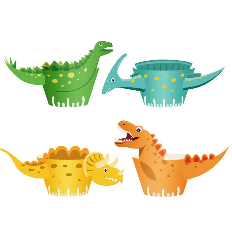 8 st Cupcakewrappers Dinosaurier mix kartong 85 mm Kampanjpris